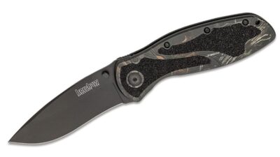 Blur Assisted Folding Knife 3.375" Black Plain Blade, Camo Aluminum Handle 1670CAMO