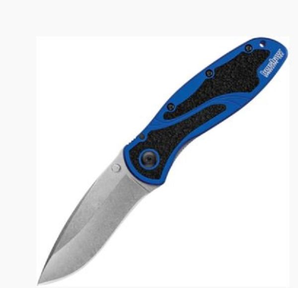 Blur Folding Knife Assisted Folding Knife 3.4" Stonewash Plain Blade, Blue Aluminum Handle, Liner Lock 1670NBSWX