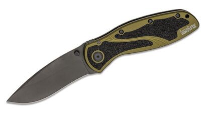 Blur Assisted Folding Knife 3.375" Black Plain 14C28N Blade, Olive Drab Aluminum Handle, Liner Lock1670OLBLK