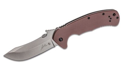 Emerson CQC-11K Folding Knife 3.5" Stonewashed Skinner Blade with Wave, Brown G10 and Steel Handle 6031