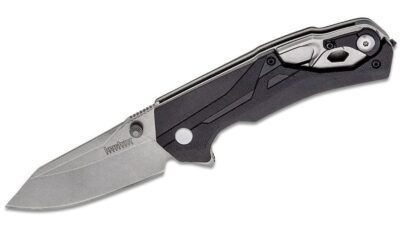 Drivetrain Assisted Rescue Flipper Knife 3.2" D2 Stonewashed Clip Point Blade, Black GFN Handle, Folding Seatbelt Cutter, Liner Lock 8655