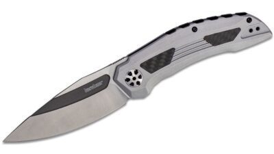 Norad Flipper Knife 3.3" Two-Tone D2 Drop Point Blade, Stainless Steel Handle with Carbon Fiber Inserts, Frame Lock 5510