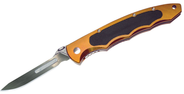 Piranta Torch Skinning Folding Knife 2-3/4" #60A Replaceable Blade, Light Copper Aluminum Handle, Liner Lock XTI-60ATLC