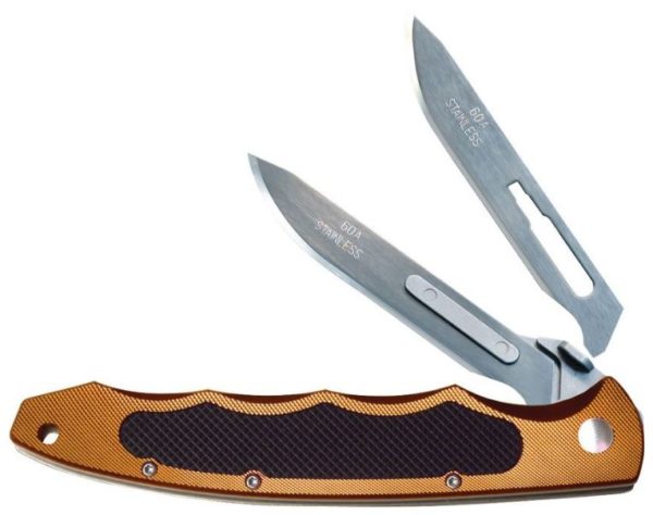 Piranta Torch Skinning Folding Knife 2-3/4" #60A Replaceable Blade, Light Copper Aluminum Handle, Liner Lock XTI-60ATLC - Image 2