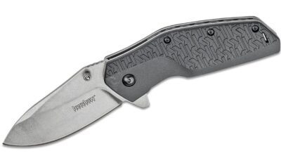 Swerve Assisted Flipper 3" Stonewashed Plain Blade, Black FRN Handle 3850