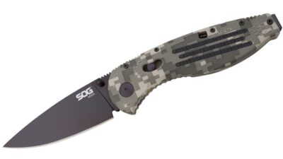 Aegis Folding Knife Assisted 3.5" Black TiNi Plain Blade, Digi Camo GRN Handle AE06-CP