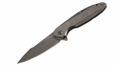 P128 Tactical Folding Knife Large Blade, Stainless Steel Handle, Safety Lock Black Stonewashed P128-SB