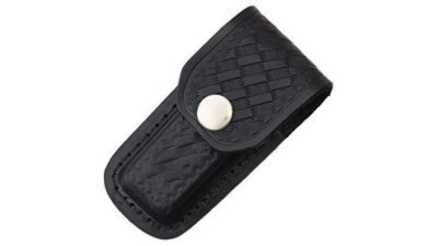Sheath Black Basketweave Leather Fits Folding Knives 3" to 3 1/2" Closed SH1142