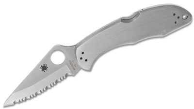 Delica 4 Folding Knife 2-7/8" VG10 Satin Serrated Blade, Stainless Steel Handle, Lockback C11S