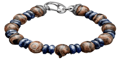 Enlightenment Men's Bracelet Beaded with Tibetan Agate, Sodalite and Sterling Silver BB38 TAB