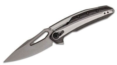 ZT Original Flipper Knife 3.25" CPM-20CV Stonewashed Drop Point Blade, Carbon Fiber Handle with Steel Overlay, Liner Lock 0990