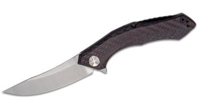 Sinkevich  Flipper Knife 3.75" CPM-20CV Two-Tone Blade, Red Carbon Fiber and Titanium Handle, Frame Lock 0462
