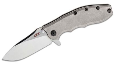 Titanium Hinderer Flipper Knife 3.5" CPM-20CV Satin/Stonewashed Plain Blade, Titanium Handle, Frame Lock 0562TI