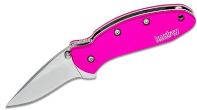 Chive Assisted Flipper Knife 1.9" Bead Blast Plain Blade, Pink Aluminum Handle, Liner Lock 1600PINK