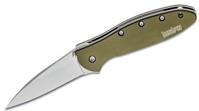 Ken Onion Leek Assisted Flipper Knife 3" Bead Blast Plain Blade, OD Green Aluminum Handle, Liner Lock 1660OL