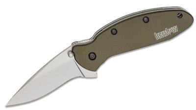 Ken Onion Scallion Assisted Flipper Knife 2.25" Bead Blast Plain Blade, Olive Drab Aluminum Handle, Liner Lock 1620OL