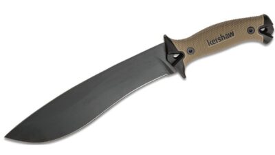 Camp 10 Fixed 10" 65Mn Carbon Steel Blade, Tan Rubber Handle, GRN Sheath 1077TAN