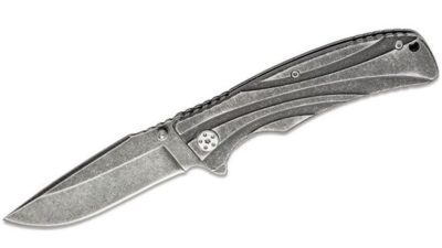 Manifold Assisted Flipper Knife 3.5" Plain Blackwash Blade, Stainless Steel Handle 1303BW