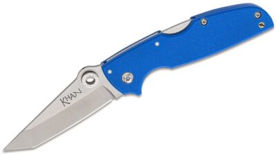 Khan Folding Knife 3" Tanto Blade, Blue G10 Handle, Lockback 54T