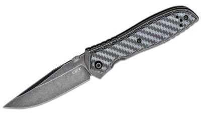 Emerson  Folding Knife 3.75" CPM-20CV Black Stonewash Blade, Machined Titanium and Black/White Carbon Fiber Handle, Frame Lock 0640WBW