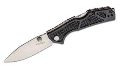 Debris Folding Knife 2.75" D2 Stonewashed Drop Point, Black GFN Handle, Lockback 2034