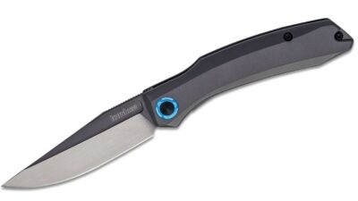 Highball  Two-Handed Folding Knife 2.8" Two-Tone D2 Clip Point Blade, Gray PVD Stainless Steel Handle, Frame Lock 7010