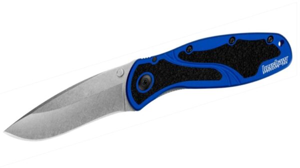 Blur Folding Knife Assisted Folding Knife 3.4" Stonewash Plain Blade, Blue Aluminum Handle, Liner Lock 1670NBSWX
