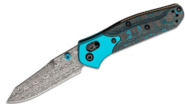 Mini Osborne Limited Edition Folding Knife 2.92" Aegir Damasteel Plain Blade, Arctic Storm FatCarbon Handle with Aqua Anodized Bolsters, AXIS/Crossbar Lock 945-221