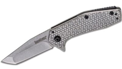 Cathode Assisted Flipper Knife 2.25" Stonewashed Tanto Blade, Stainless Steel Handle, Frame Lock SpeedSafe 1324