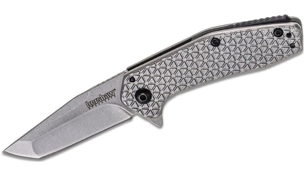 Cathode Assisted Flipper Knife 2.25" Stonewashed Tanto Blade, Stainless Steel Handle, Frame Lock SpeedSafe 1324