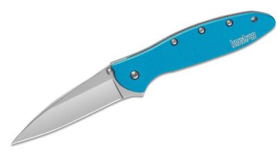 Ken Onion Leek Assisted Flipper Knife 3" Bead Blast Plain Blade, Teal Aluminum Handle, Liner Lock 1660TEAL