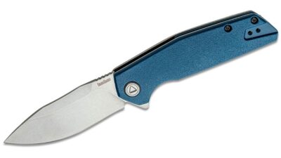 Lucid Assisted Flipper Knife 3.2" Stonewashed Clip Point Blade, Blue GFN and Stainless Steel Handle, Frame Lock 2036
