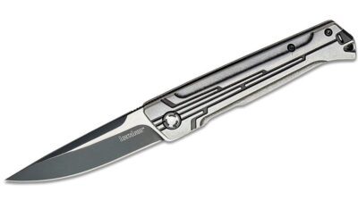 Noventa KVT Flipper Knife 3.3" D2 Two-Tone Drop Point Blade, Art Deco Milled Stainless Steel Handle, Frame Lock 2060