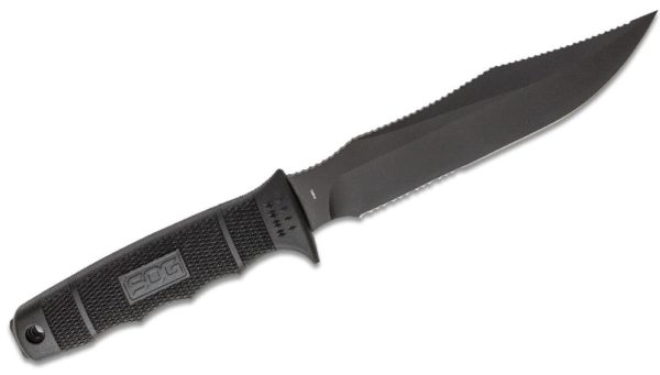 Seal Team Elite Fixed 7" Black TiNi Combo Blade, Black GRN Handle, Nylon Sheath SE37-N - Image 2