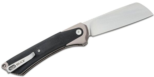 263 HiLine Manual Flipper Knife 3.75" D2 Tumbled Cleaver-Style Blade, Gray Anodized Aluminum Handle with Black Micarta Onlay, Frame Lock  0263GYS1-B - Image 2