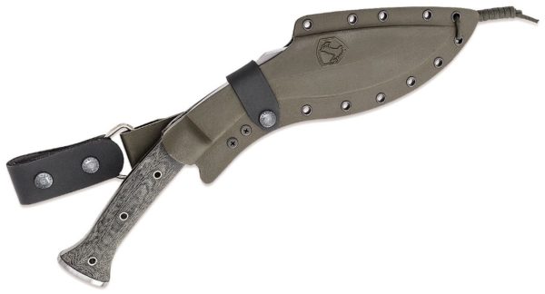 K-Tact Kukri Knife Fixed 10" Carbon Steel Blade, Army Green Micarta Handle, Kydex Sheath CTK1812-10 - Image 3