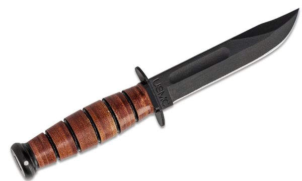 USMC Short Fighting Knife 5-1/4" Plain Blade, Leather Handle, Leather Sheath 1250 - Image 2