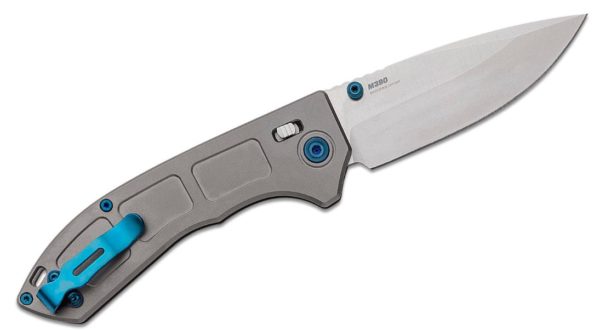 Narrows AXIS Folding Knife 3.43" M390 Satin Drop Point Blade, Gray Titanium Handle, Blue Accents 748 - Image 2