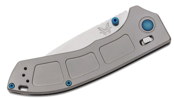 Narrows AXIS Folding Knife 3.43" M390 Satin Drop Point Blade, Gray Titanium Handle, Blue Accents 748 - Image 3