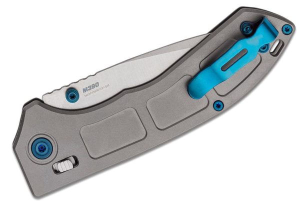 Narrows AXIS Folding Knife 3.43" M390 Satin Drop Point Blade, Gray Titanium Handle, Blue Accents 748 - Image 4