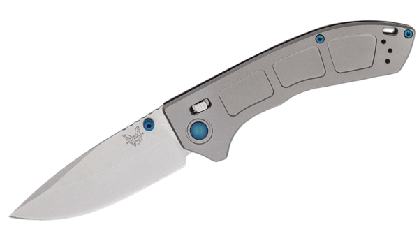 Narrows AXIS Folding Knife 3.43" M390 Satin Drop Point Blade, Gray Titanium Handle, Blue Accents 748