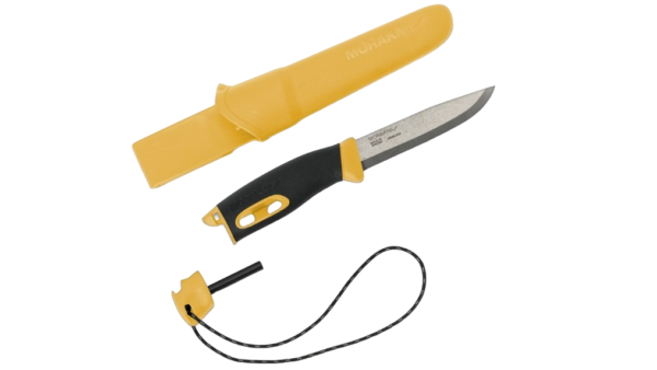 Companion Spark Sandvik Stainless Steel Fixed-Blade Knife with Sheath and Fire Starter 3.9" Yellow 13573