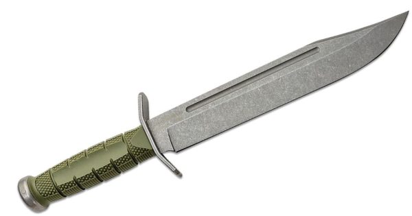 Signature Leatherneck Bowie Fixed Blade Knife 10.5" D2 Stonewashed Clip Point with Full-Length Fuller, OD Green Griv-Ex Handle, Secure-Ex Sheath 39LSFCAA - Image 2