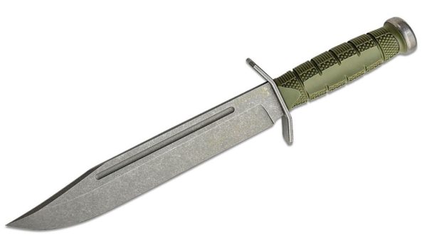 Signature Leatherneck Bowie Fixed Blade Knife 10.5" D2 Stonewashed Clip Point with Full-Length Fuller, OD Green Griv-Ex Handle, Secure-Ex Sheath 39LSFCAA