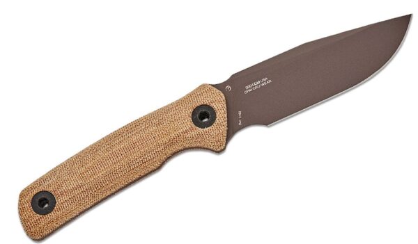 Fixed Blade Knife 4.2" CPM-CruWear Dark Bronze Cerakote Clip Point Blade, Natural Canvas Micarta Handle, Adjustable Leather Sheath 0004 - Image 2