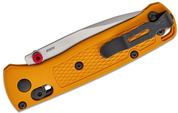 Mini Bugout AXIS Folding Knife 2.82" S30V Satin Plain Blade, Daybreak Yellow Grivory Handle 533-08 - Image 4