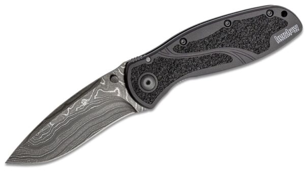 Blur Assisted Folding Knife 3.4" Damascus Blade, Black Aluminum Handle w/ Trac-Tec Inserts, Liner Lock 1670BLKDAM