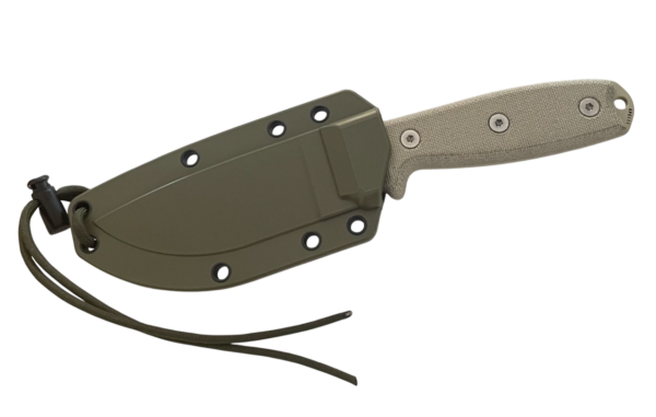 Desert Tan Plain Edge Fixed Blade Knife, Rounded Pommel, OD Green Sheath, Clip Plate ESEE-3PM-DT - Image 3