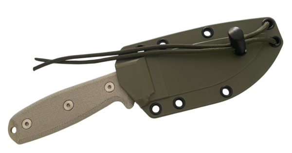 Desert Tan Plain Edge Fixed Blade Knife, Rounded Pommel, OD Green Sheath, Clip Plate ESEE-3PM-DT - Image 4