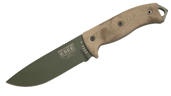 OD Green Plain Edge Fixed Blade Knife, 3D Machined Green Canvas Micarta Handle, Black Kydex Sheath, Clip Plate 5POD-017